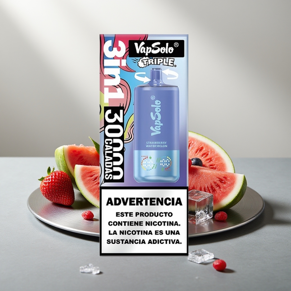 VapSolo Triple 30000 Puffs 40ml 3-Tank Type-C תות אבטיח & אוכמניות קרח