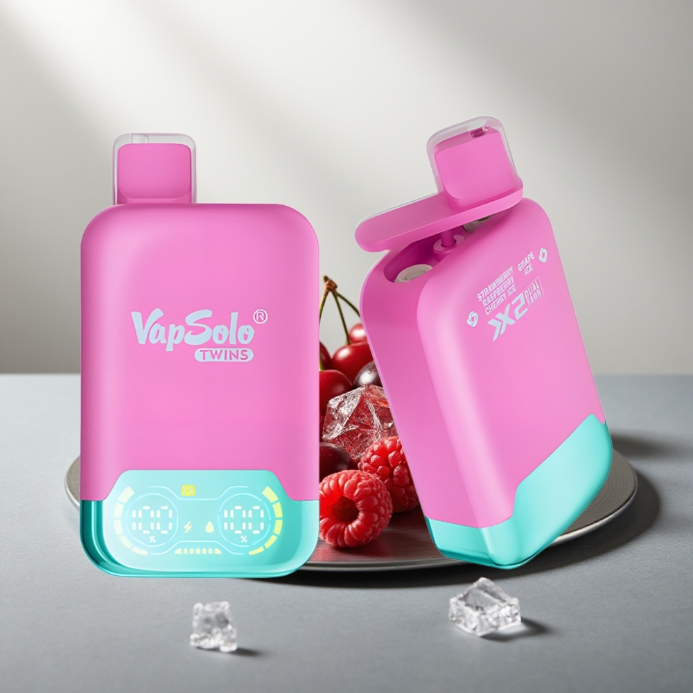 Vapsolo Twins 20000 Puffs 40ml 2 Oil Tanks Type-C תות פטל דובדבן קרח & ענבים קרח