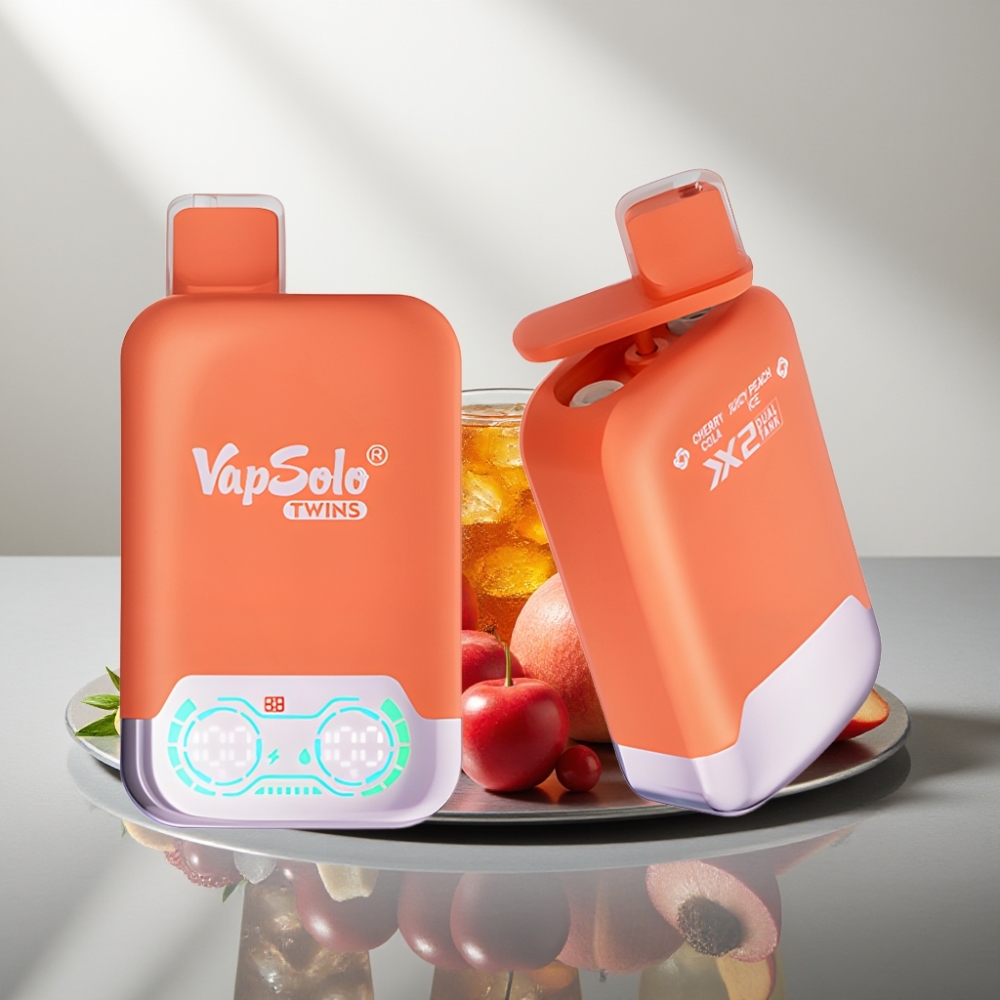 Vapsolo Twins 20000 Puffs 40ml 2-Tank Type-C דובדבן קולה & אפרסק עסיסי קרח