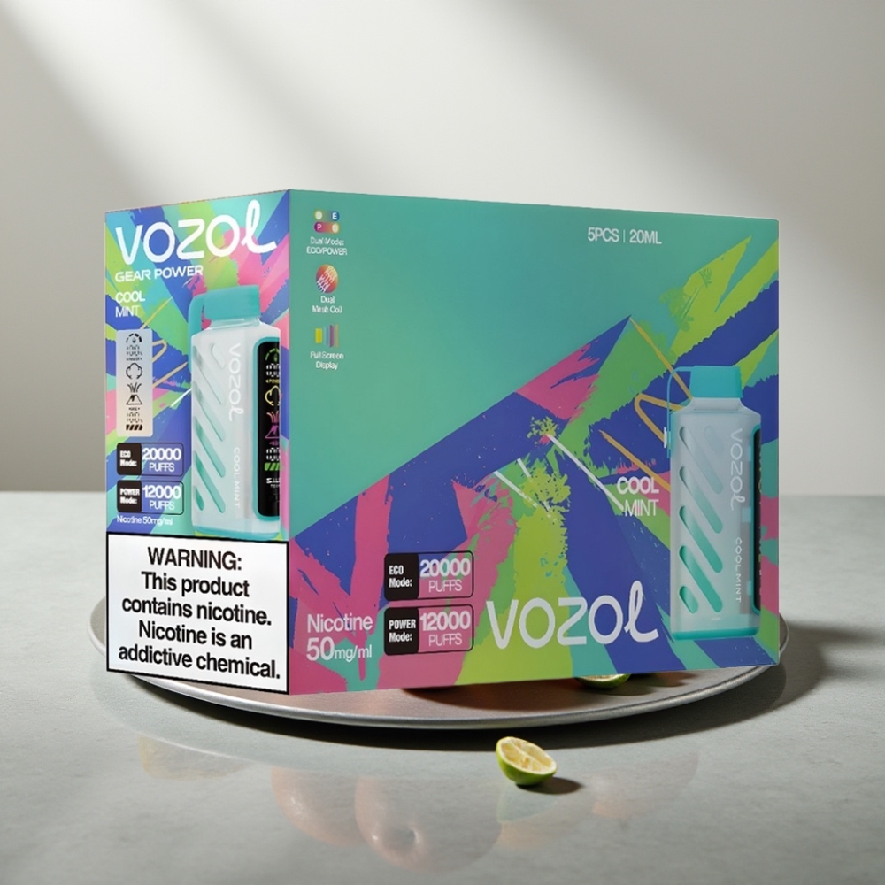 VOZOL Gear Power 20000 Puffs Disposable Vape נענע קרירה S.i.L.C. Tech Dual Mesh Coil Full Screen Display 20mL 5%