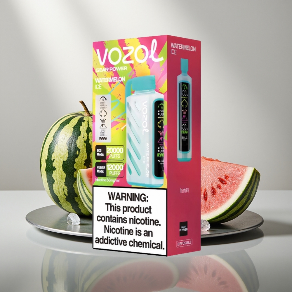 VOZOL Gear Power 20000 Puffs Disposable Vape אבטיח קרח S.i.L.C. Tech Dual Mesh Coil Full Screen Display 20mL 5%