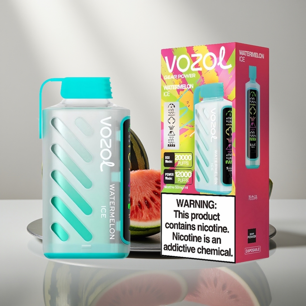 VOZOL Gear Power 20000 Puffs Disposable Vape אבטיח קרח S.i.L.C. Tech Dual Mesh Coil Full Screen Display 20mL 5%