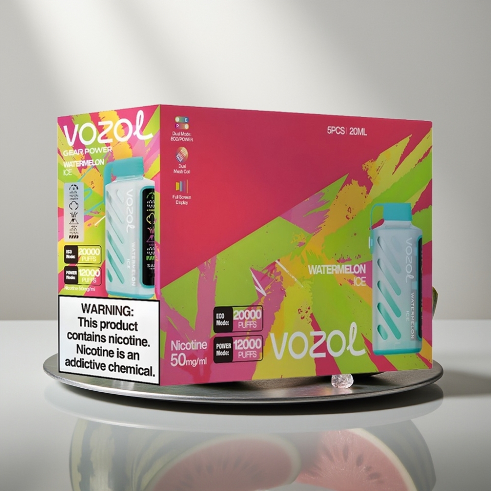 VOZOL Gear Power 20000 Puffs Disposable Vape אבטיח קרח S.i.L.C. Tech Dual Mesh Coil Full Screen Display 20mL 5%