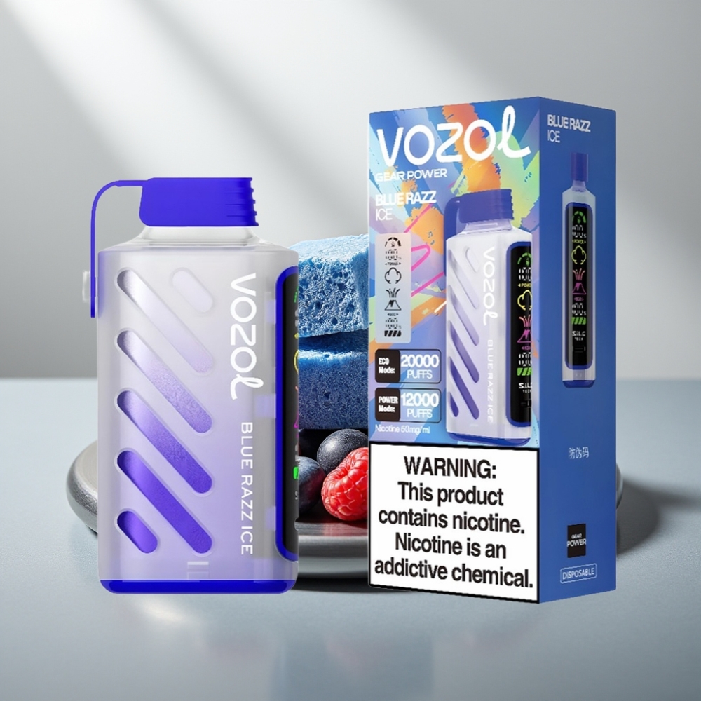 VOZOL Gear Power 20000 Puffs S.i.L.C. Tech Dual Mesh Coil Full Screen Display 20mL 5% Blue Razz Ice