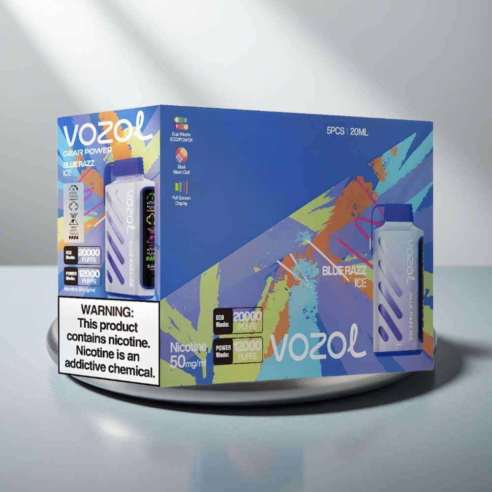 VOZOL Gear Power 20000 Puffs S.i.L.C. Tech Dual Mesh Coil Full Screen Display 20mL 5% Blue Razz Ice