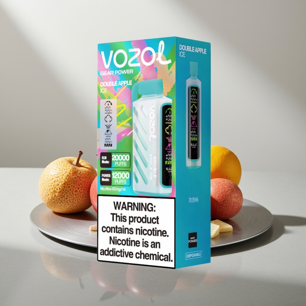VOZOL Gear Power 20000 Puffs S.i.L.C. Tech Dual Mesh Full Screen Display 20mL 5% תפוח כפול קרח
