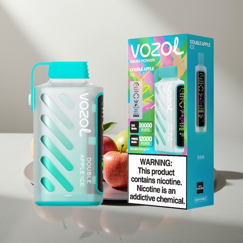 VOZOL Gear Power 20000 Puffs S.i.L.C. Tech Dual Mesh Full Screen Display 20mL 5% תפוח כפול קרח