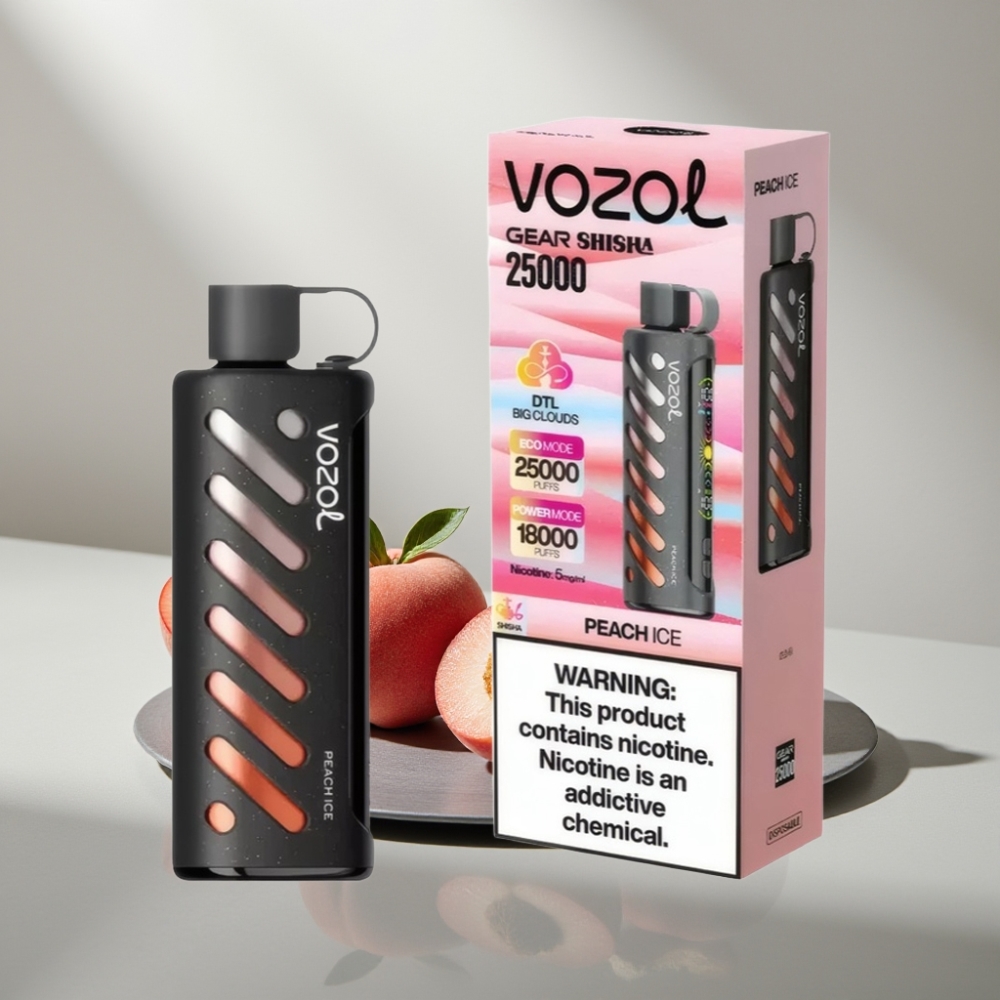 VOZOL Gear Shisha 25000 Puffs 1000mAh 5mg/ml Dual Mesh אפרסק קרח
