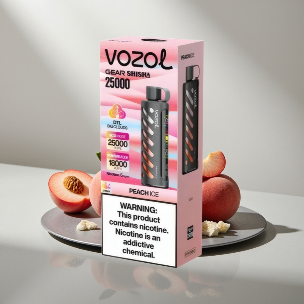 VOZOL Gear Shisha 25000 Puffs 1000mAh 5mg/ml Dual Mesh אפרסק קרח