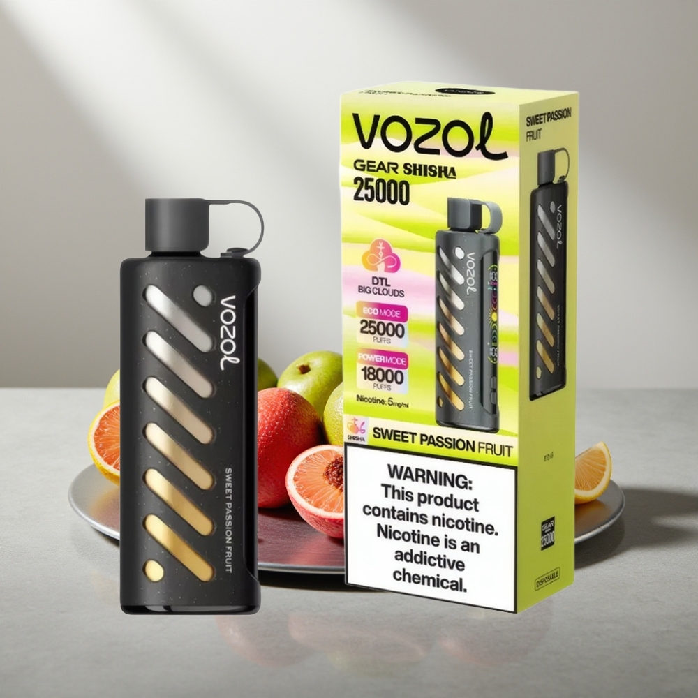 VOZOL Gear Shisha 25000 Puffs Disposable Vape פרי פסיון מתוק S.i.L.C Tech Dual Mesh 1000mAh 5mg/ml