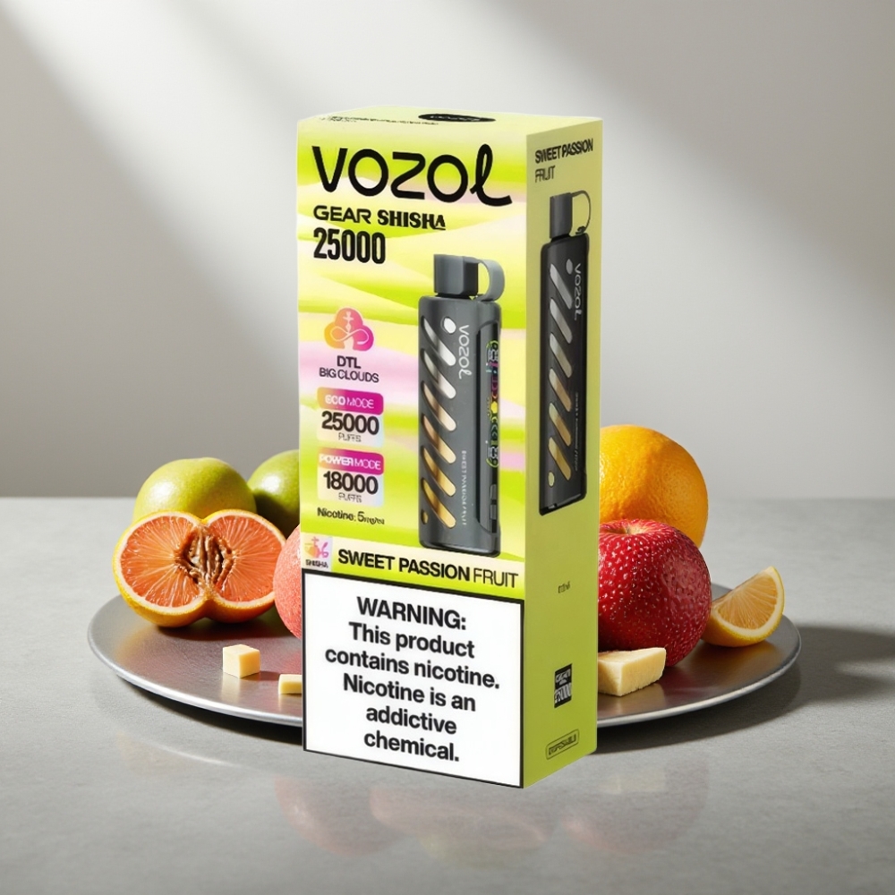VOZOL Gear Shisha 25000 Puffs Disposable Vape פרי פסיון מתוק S.i.L.C Tech Dual Mesh 1000mAh 5mg/ml