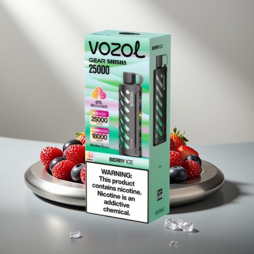 VOZOL Gear Shisha 25000 Puffs S.i.L.C Tech Dual Mesh 1000mAh 5mg/ml טעם פירות יער קרח