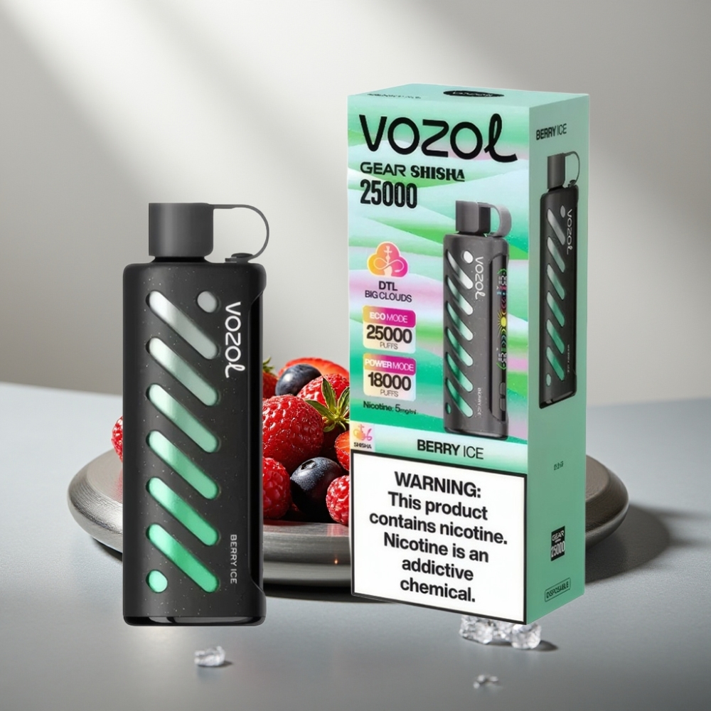 VOZOL Gear Shisha 25000 Puffs S.i.L.C Tech Dual Mesh 1000mAh 5mg/ml טעם פירות יער קרח