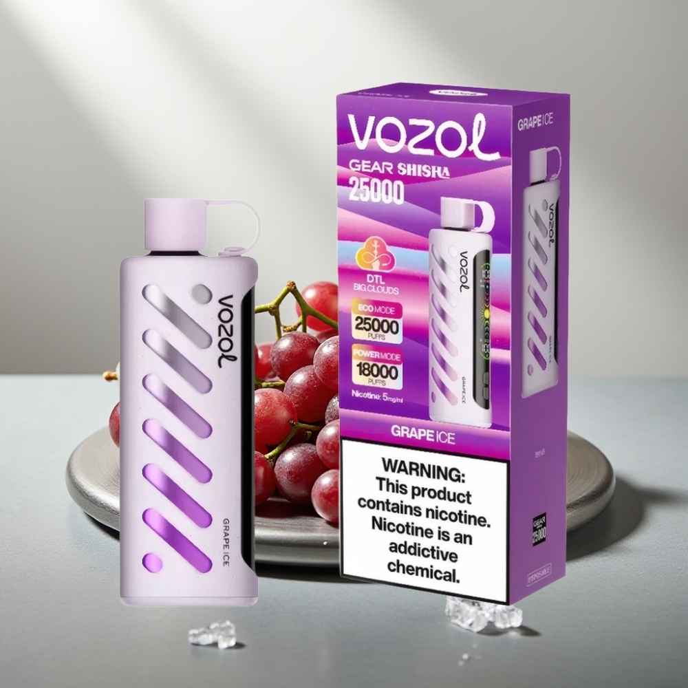 VOZOL Gear Shisha 25000 Puffs S.i.L.C Tech Dual Mesh 1000mAh 5mg/ml גלידת ענבים