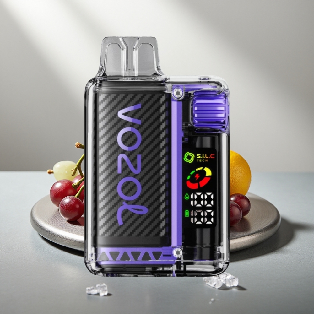 VOZOL Vista 20000 Puffs Disposable Vape ענבים קרח עם סוללה נטענת 650mAh, ניקוטין 2%, OLED, S.i.L.C Tech Dual Mesh Coil, MCU Chip, PCR 65%
